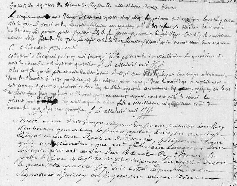 extrait Thurageau 1715 naiss Royer épx Pelletier Mouliherne 1685